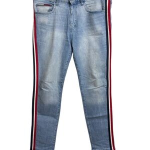 Tommy Hilfiger Men’s Blue Jeans with Red, White and Blue Stripes Size 34x32
